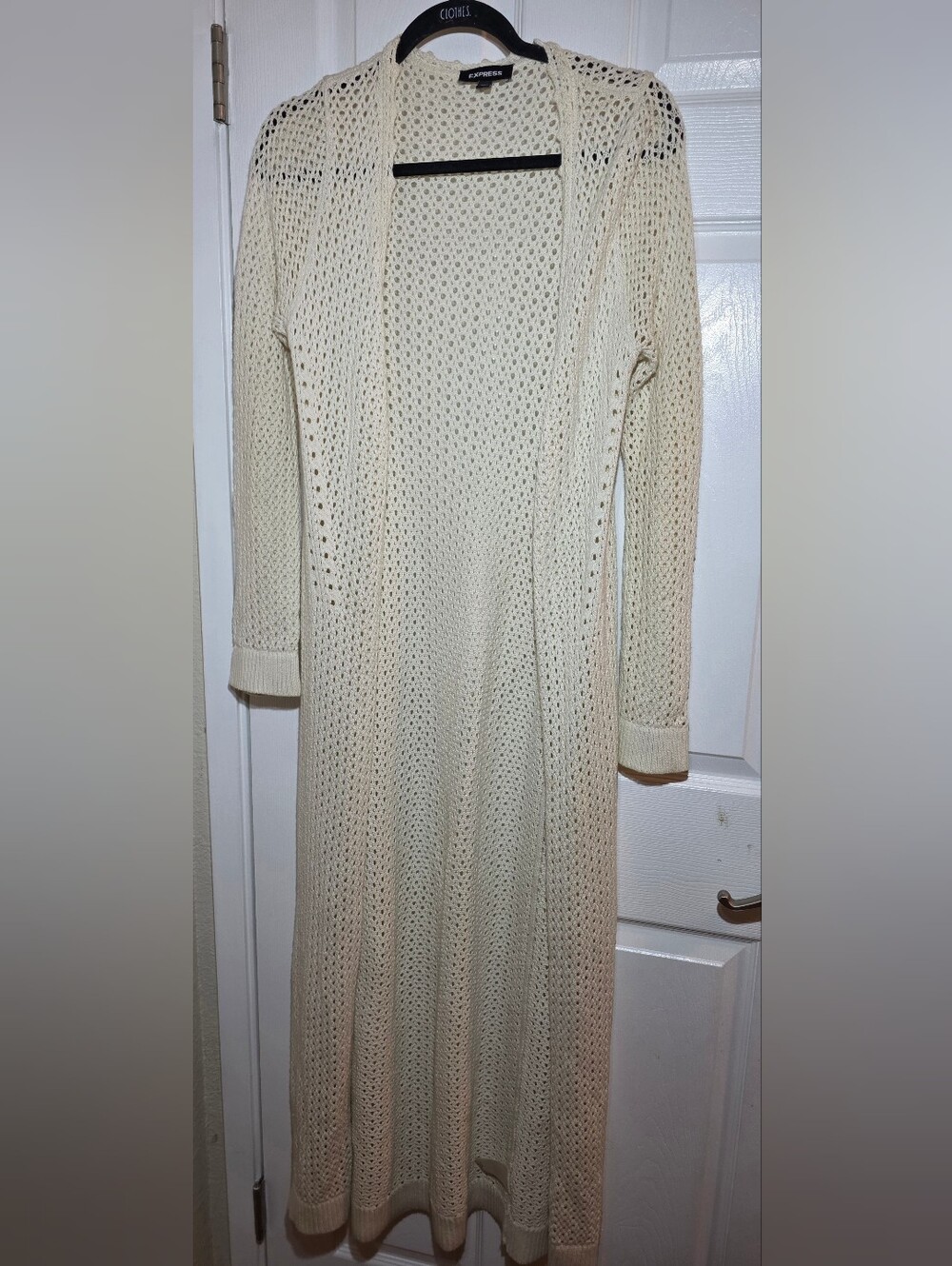 Express Women’s XS Cream Ivory Open Knit Crochet Long Cardigan Boho Lightweight